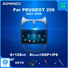 Автомобильный мультимедийный плеер, 6 ГБ ОЗУ, Android 11, для Peugeot 206 2001-2008, GPS-навигация, Авторадио с голосовым управлением и ИИ, Автомобильный плеер RDS