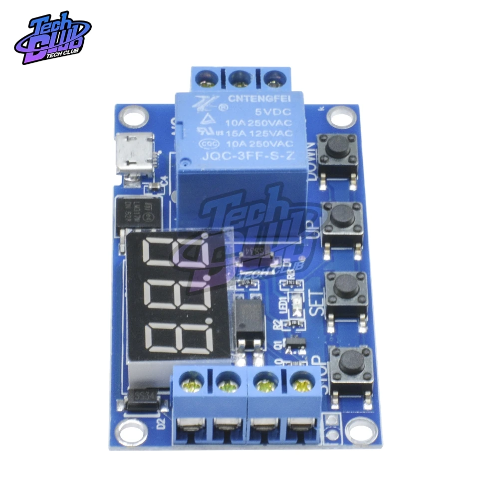 Релейный модуль с задержкой времени Micro USB 5 В 4 кнопки цифровая трубка 3 цифрами