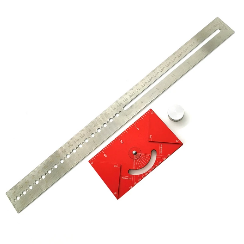 

Aluminum Alloy T-type Hole Dividing Line Ruler Scribing Measuring Angle Gauge Marking Woodworking Tool