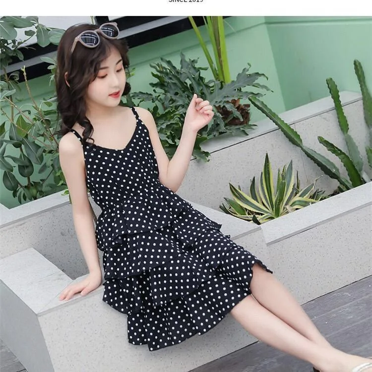 Платья для маленьких девочек летнее шифоновое платье в горошек красное белое