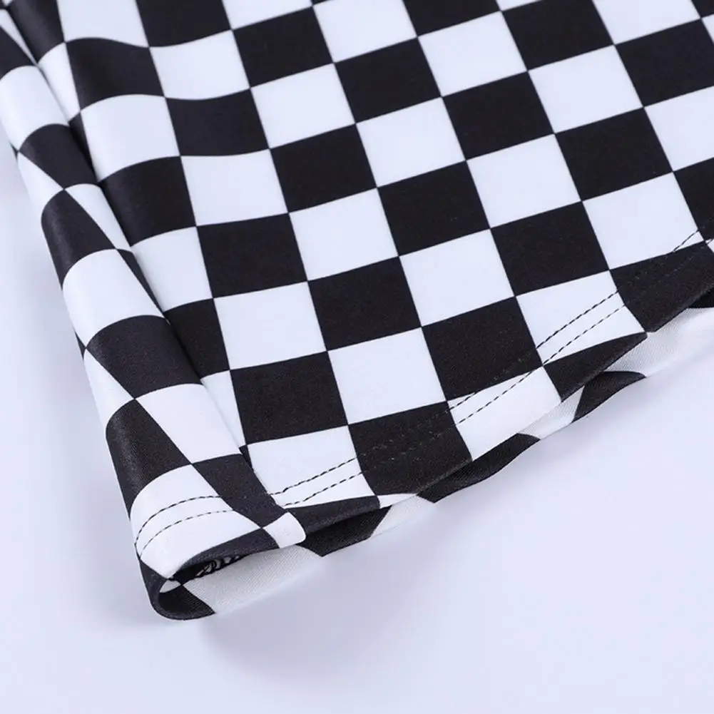 

2021 Asymmetry Punk Style Mini Skirt Solid Color Black White Plaid A Line Elastic Waist Women Patchwork Fluffy Skirt for Party