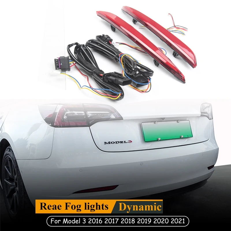 

Отражатель для заднего бампера Tesla Model 3, светодиодсветодиодный динамические поворотники, задние противотуманные фары, аксессуары для модиф...