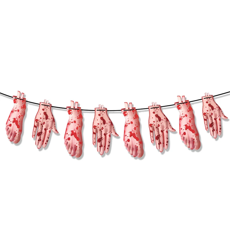 Бумажные баннеры для Хэллоуина окровавленные ножи отрезанные руки
