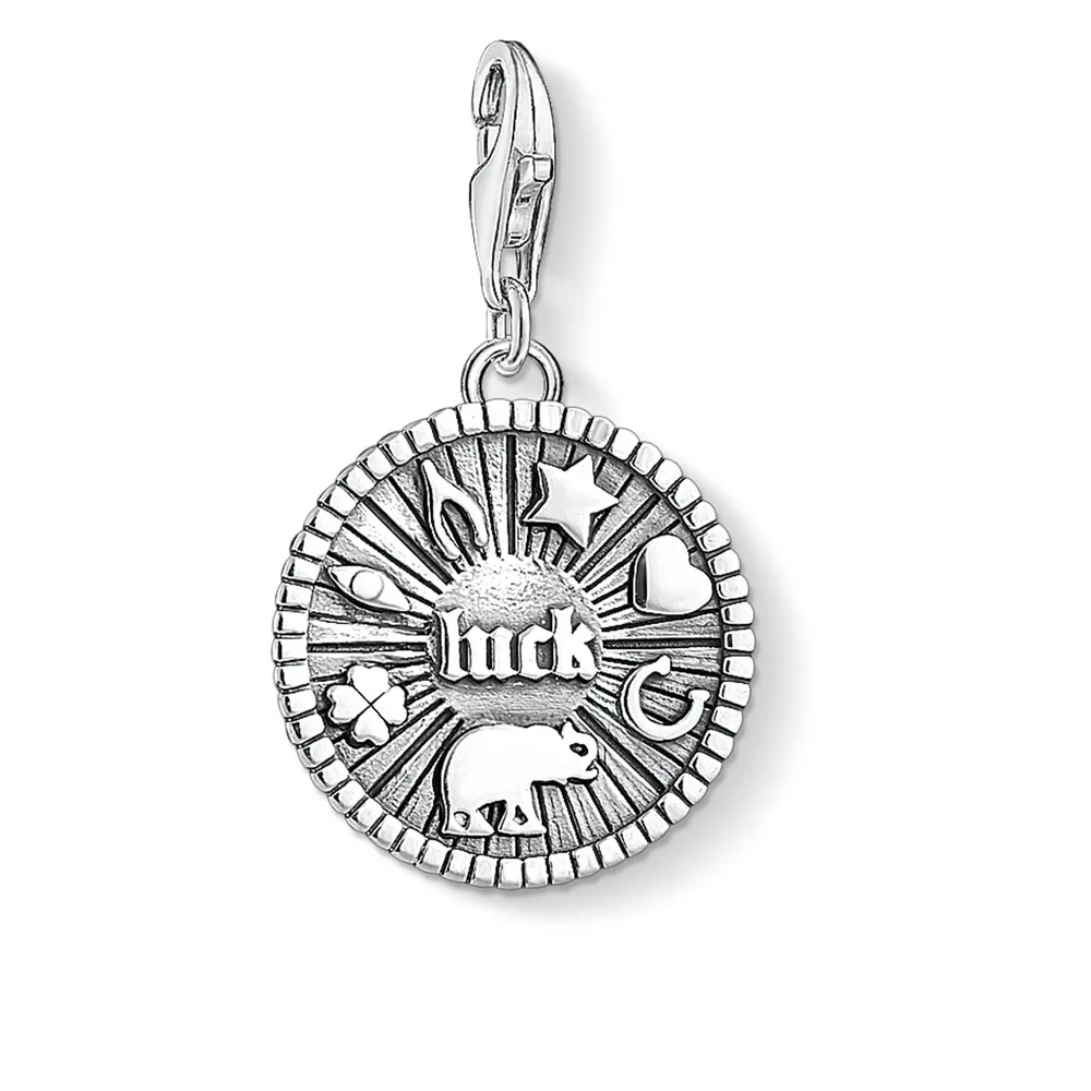 Luck Coin Одуванчик Клевер талисманы кулон круглый диск лист гинкго свинья удачи пожелания 925 пробы серебряные ювелирные изделия браслет для женщин и мужчин - Окраска металла: Luck Coin