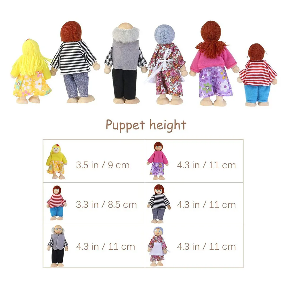 

Cute Wooden Happy Family Dressed Puppet Flexible Joints Doll House Accessory Kids Toy Birthday Gift