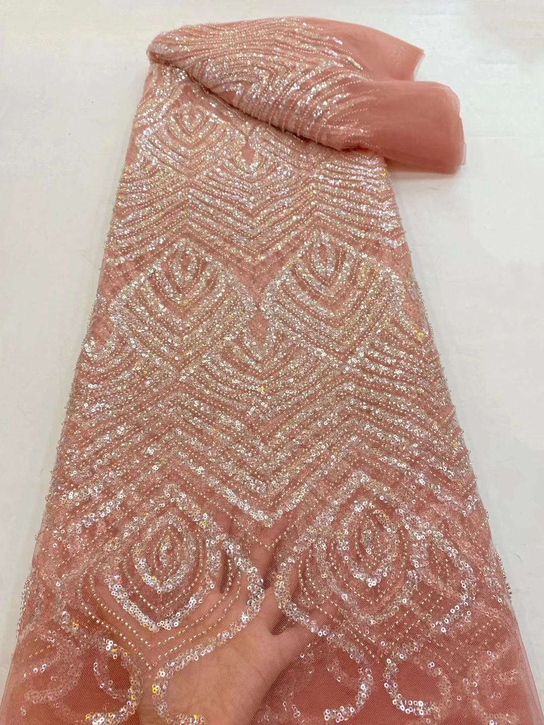 

Кружево ручной работы, африканская французская кружевная ткань с блестками, 2021, высококачественное бисерное кружево из Ганы для нигерийски...