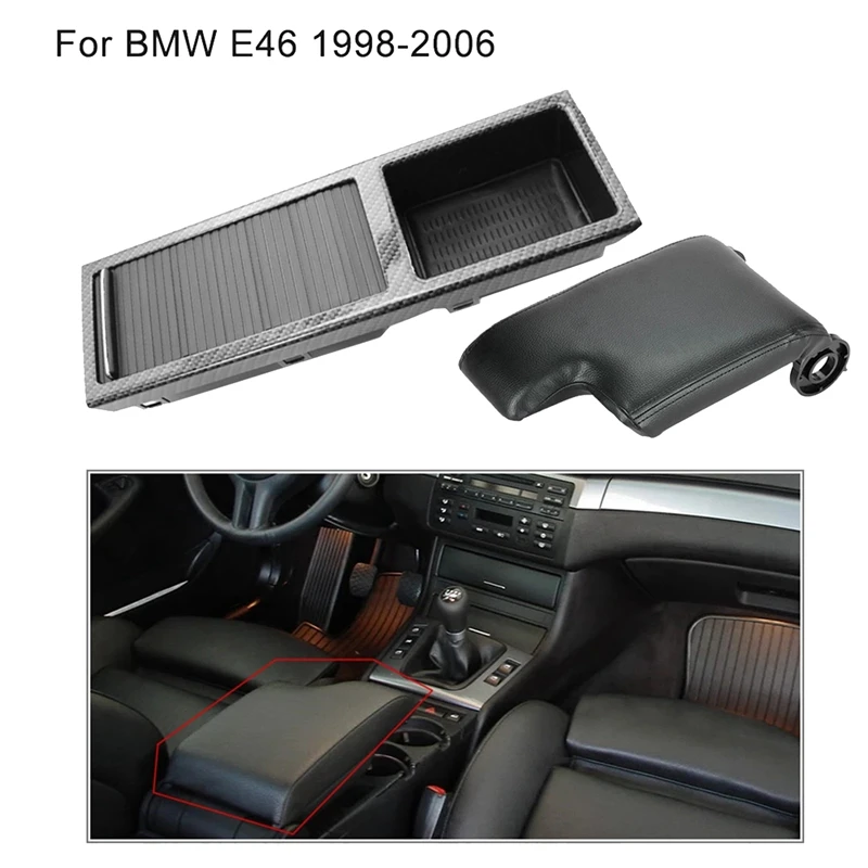 

Carbon Car Center Console Storage Box Drink Cup Holder + Armrest Box Cover for BMW E46 3 Series 1999-2005 51167038323
