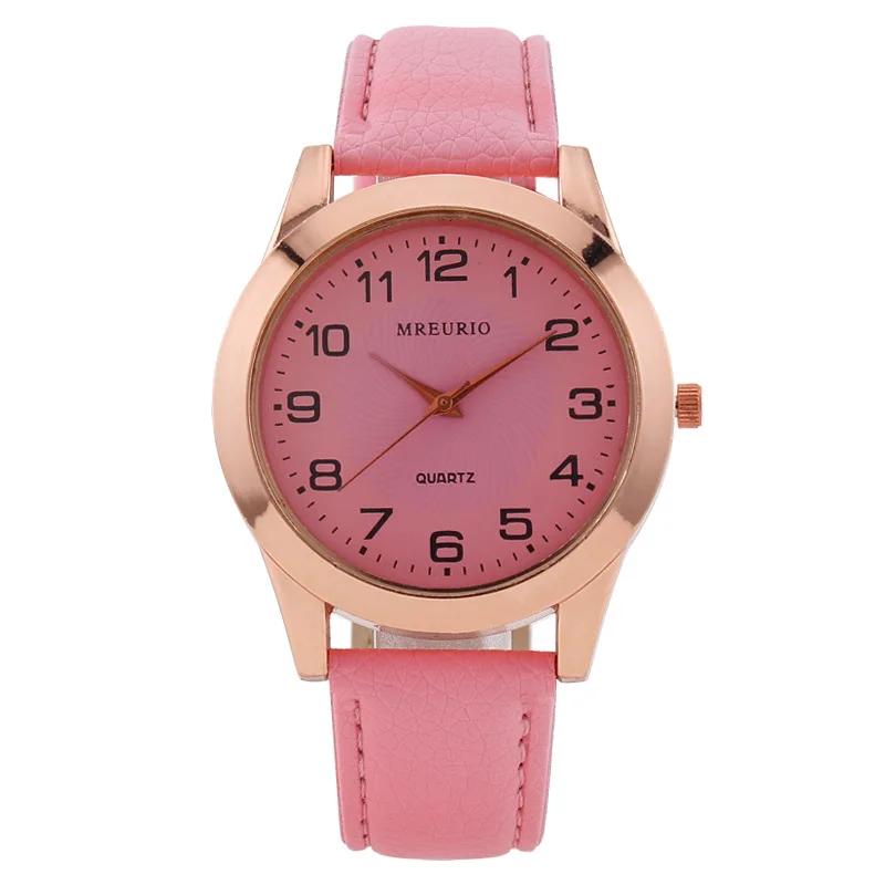 

Fashion Color Ladies Quartz Watch Simple Read Arabic Numerals Pink Leather Strap Watch For Women Relojes Para Mujer Watches Gift