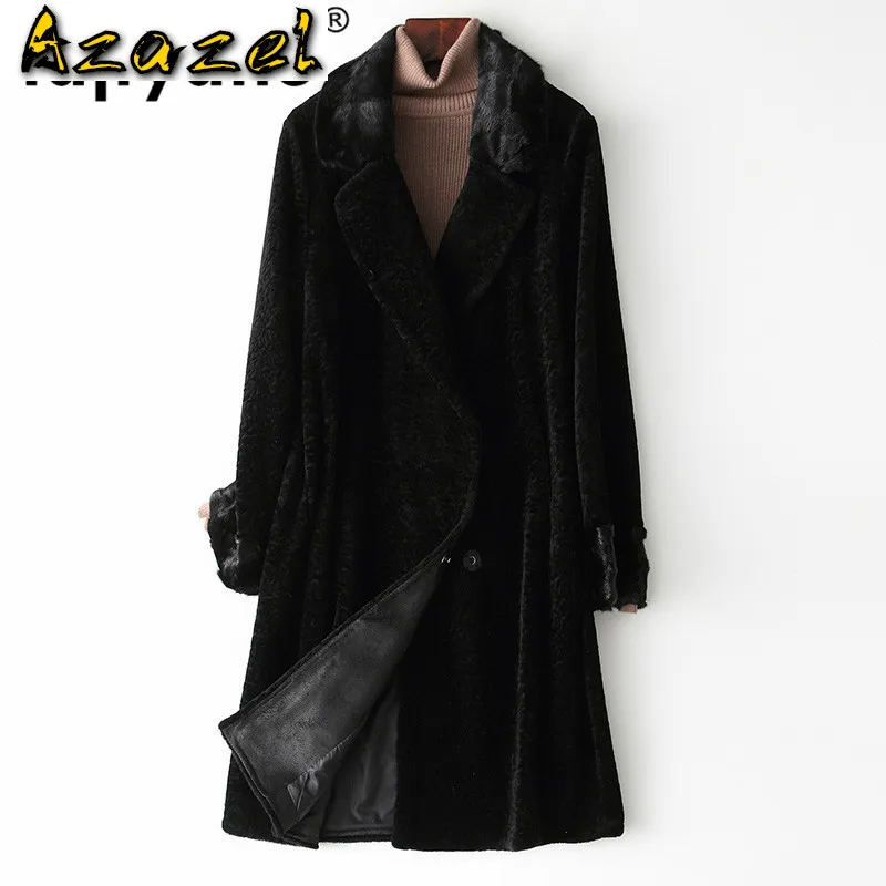 Mink Fur Collar Wool Jacket Autumn Winter Coat Women Clothes 2020 Real Fur Coat Korean Vintage Sheep Shearling Tops ZT3757