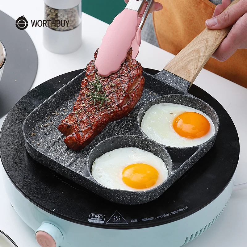 

WORTHBUY Multifunctional Frying Pan With Four-Hole Non-Stick Saucepan For Breakfast Maker Omelet Steak Egg Pancake Pan Cookware