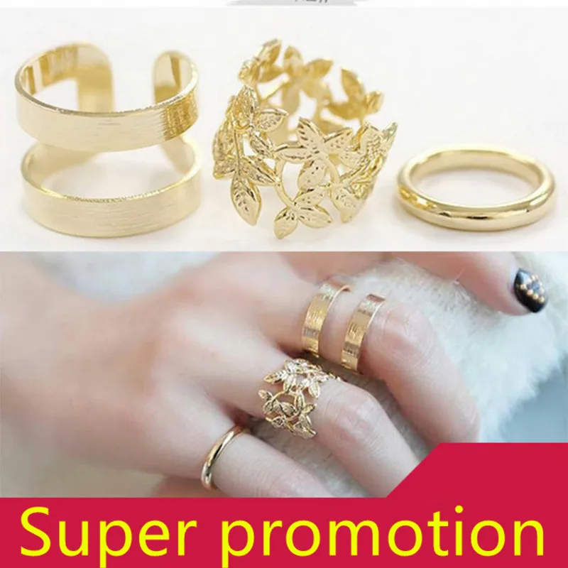 3 шт./компл. набор золотых колец в богемном ретро стиле с цветочными листьями