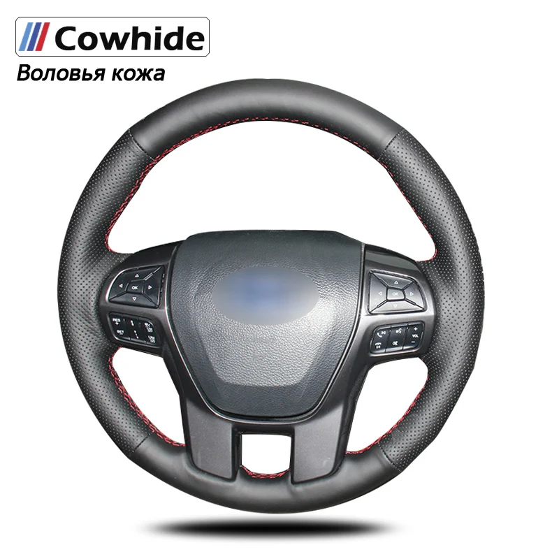 

Black Genuine Leather Car Steering Wheel Cover for Ford Ranger Everest 2016
