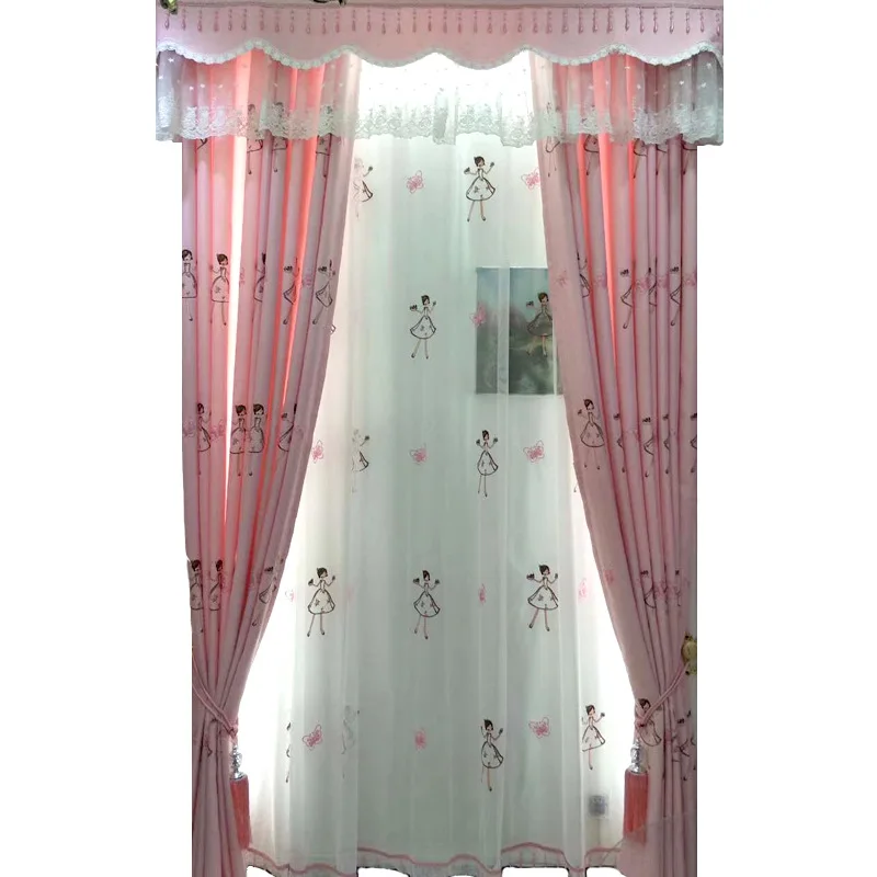 

Custom Curtains for Living Bedroom Room New Pink Princess Cartoon Girl Embroidered Left and Right Biparting Open General Pleat