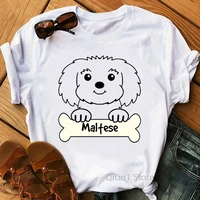 maltese print graphic t shirts women summer white t shirt femme casual short sleeve summer top dog lover birthday gift clothes