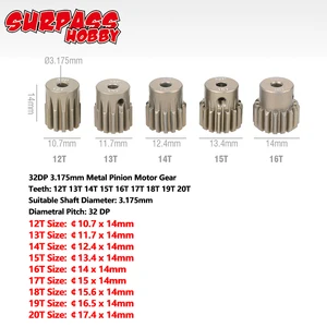 SURPASS HOBBY 5 шт. 32DP 3,175 мм комплект металлических шестеренок мотора 12T 13T 14T 15T 16T 17T 18T 19T 20T для 110 радиоуправляемого автомобиля грузовика багги АВТОМОБИЛЯ