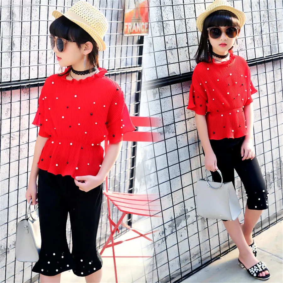 Комплекты одежды для девочек Одежда детей модные топы и штаны комплект из двух