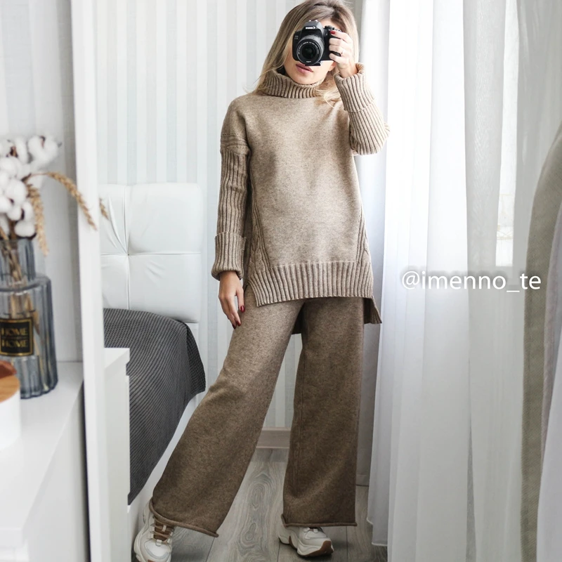 GIGOGOU/теплый свитер с высоким воротником Костюм Свободный кашемировый длинными