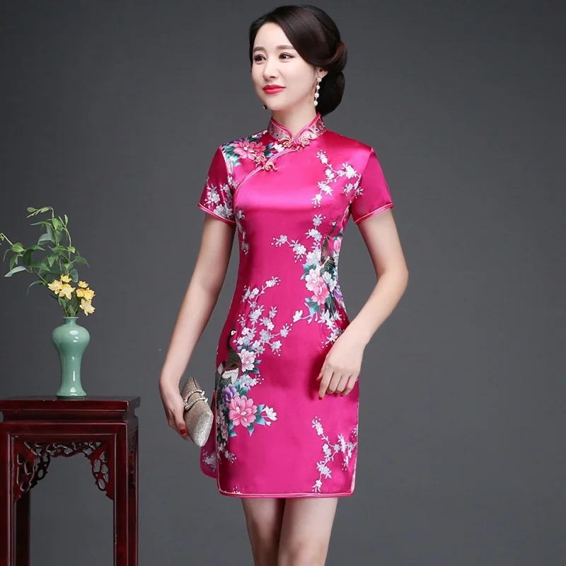 Cheongsam Лето 2020 новый стиль женское джинсовое модное короткое шелковое платье