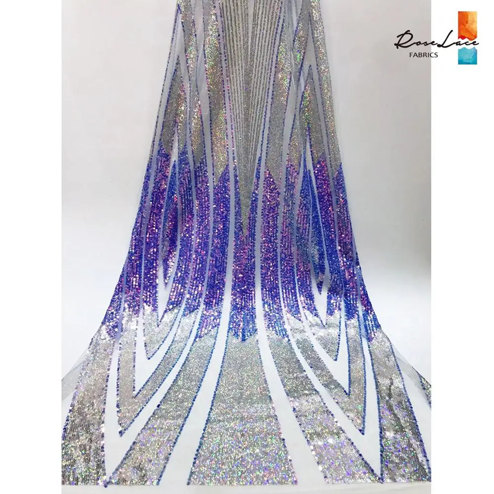 Королевское синее Африканское расшитое блестками Сетчатое кружево 2020 высокое