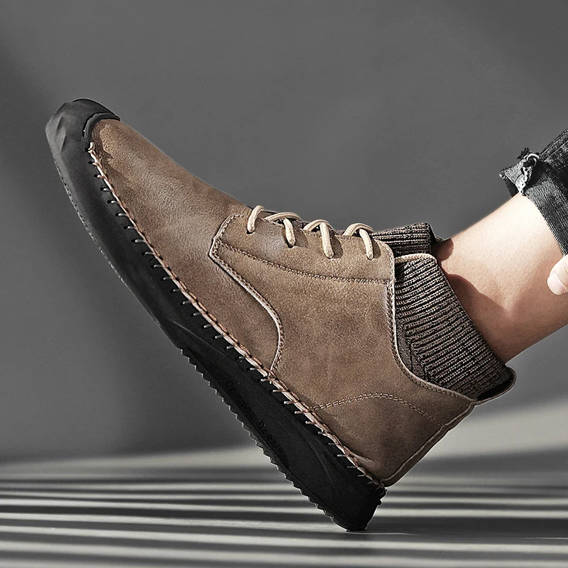 

Fashion Men Leather Boots Men's Warm Fur Snow Boots Winter Shoes High Quality Split Leather Comfortable Ankle Men Warm Boots 48