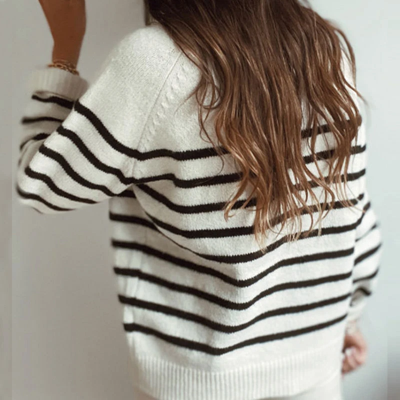 

Fashion Button Striped Harajuku Sweaters Jumper Women Loose Spring Autumn Knitted Sweater 2021 Casual Long Sleeve Tops Pullover