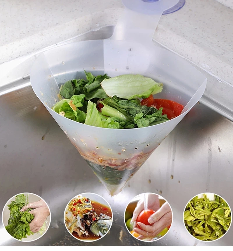 

Foldable Sink Filter Self-standing Food Strainer Basket Kitchen Anti-blocking Funnel Sink Drain Leftovers Soup Sorting Garbage