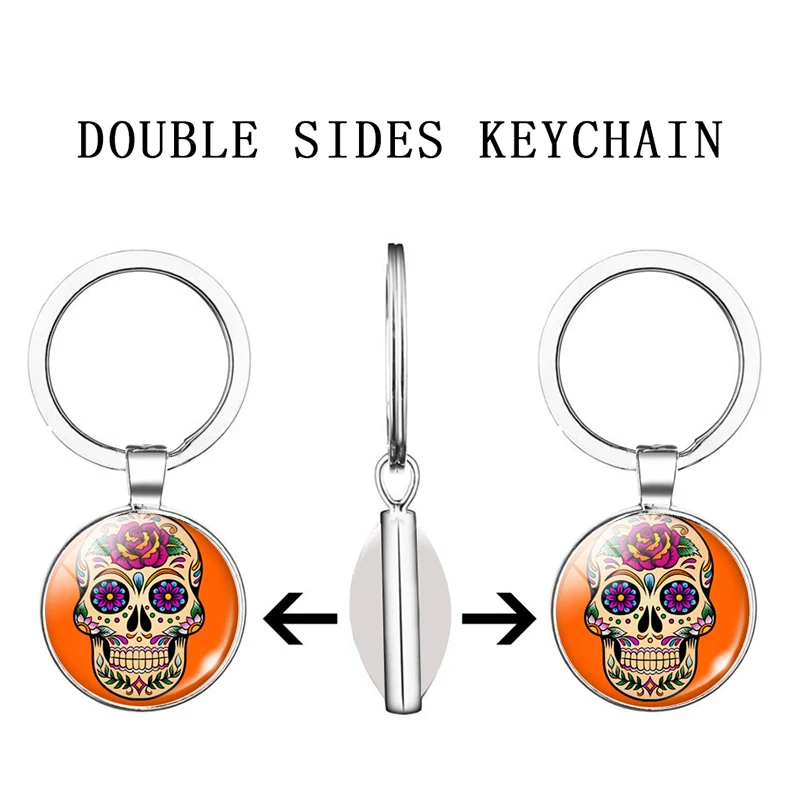 Брелок для ключей Skulls в стиле фолк арт с сахарным черепом двухсторонний