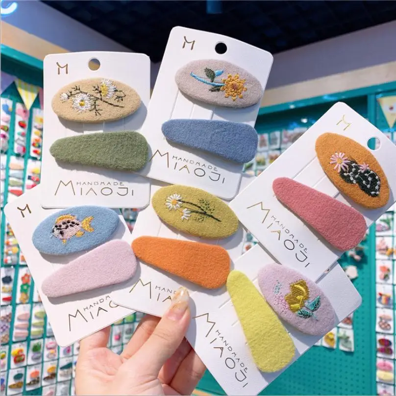 

1Pair New Korean Simple Cartoon Flowers Embroidery BB Clip Fashion Sweet Girl Children's Hairpins Hair Accessories T0215