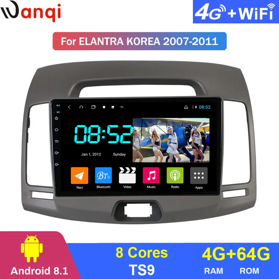 Android 8 1 автомобильный DVD 1din мультимедиа Navi система для hyundai Elantra 2007 2011