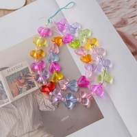 acrylic resin color heart shaped straps random mixed color mobile phone lanyard summer cell phone chains accessories