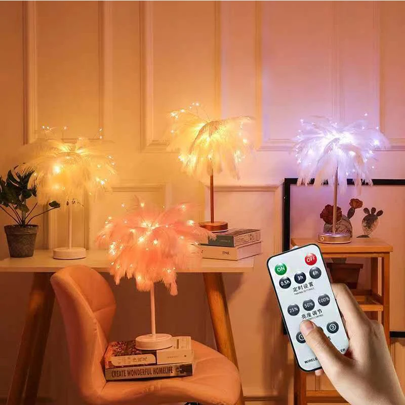 

Table Lamp Lighting Fixture Romantic Table Lamp Decoration Feather Table Lamp Night Light European-Style Living Room Desktop dec
