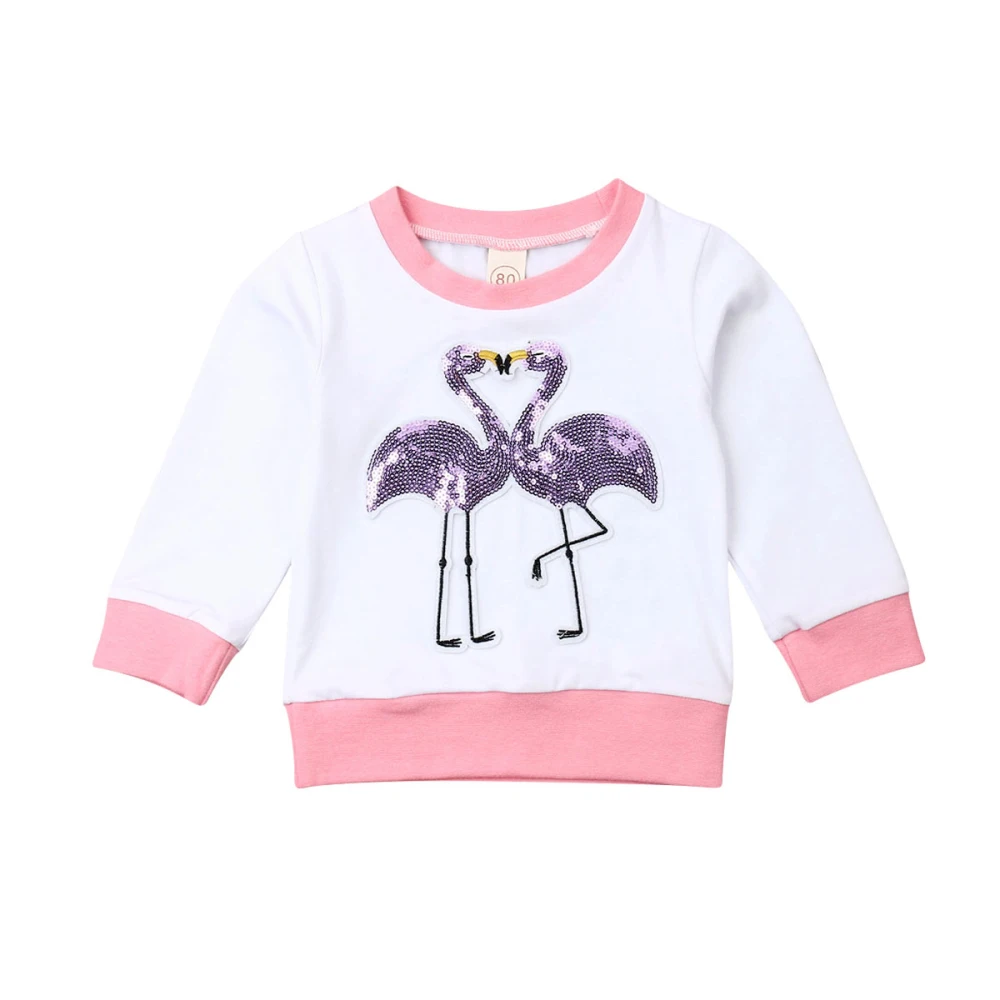 Детские толстовки с фламинго брендовые пуловеры длинными рукавами для девочек