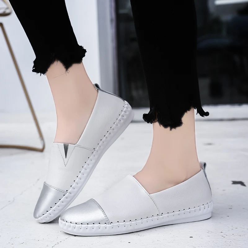 2020 ladies summer breathable low-top black and white shoes female casual flat invisible sneakers hand-stitched leather | Обувь