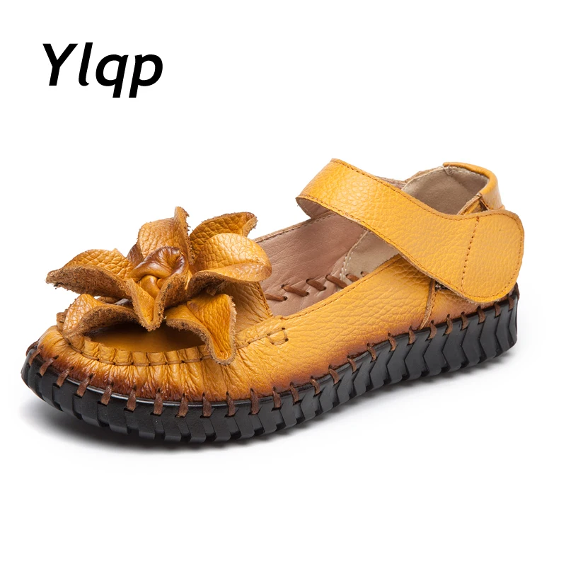 Сандалии женские кожаные на платформе пляжная обувь плоская подошва натуральная