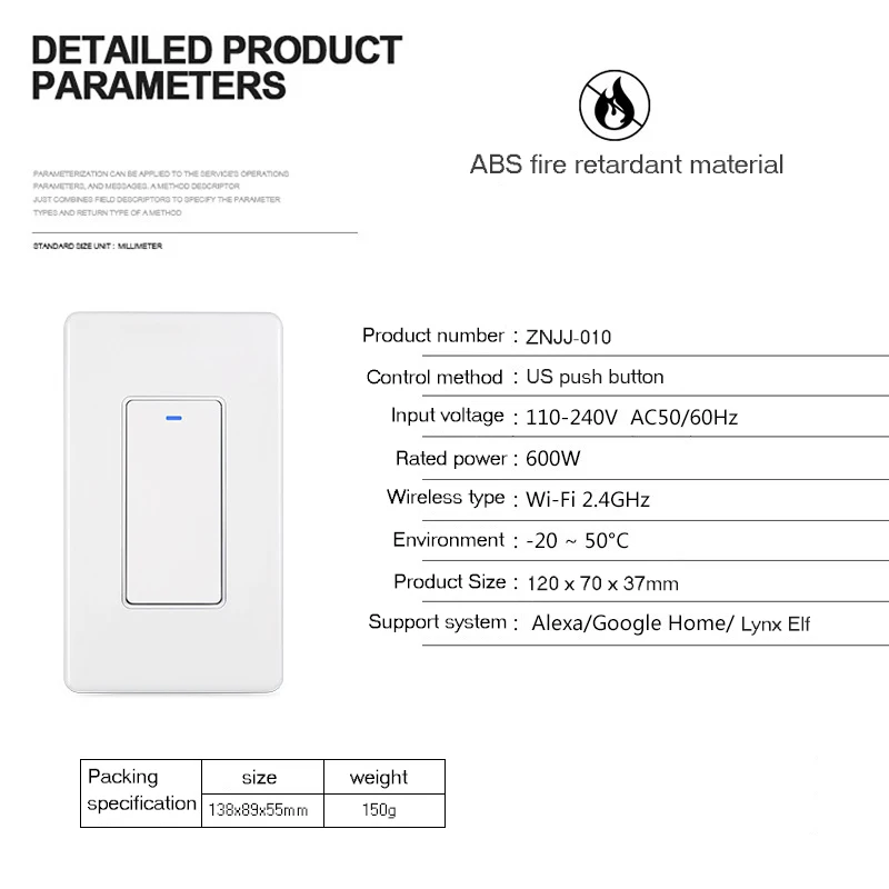 Wi Fi Tuya Smart светильник кнопочный переключатель приложение Life дистанционного