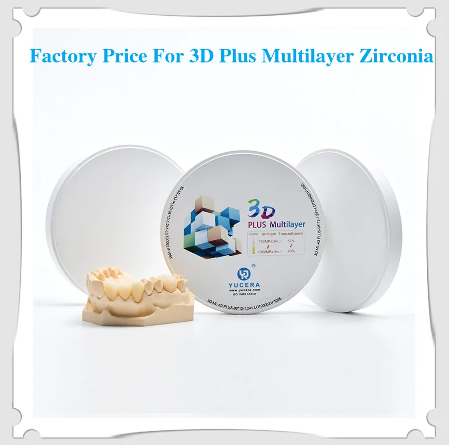 Yucera 3D Pro Zirconia Block Dental Material Zirconium Multilayer Preshaded Zirconia Blank B3 for Dental Equipment