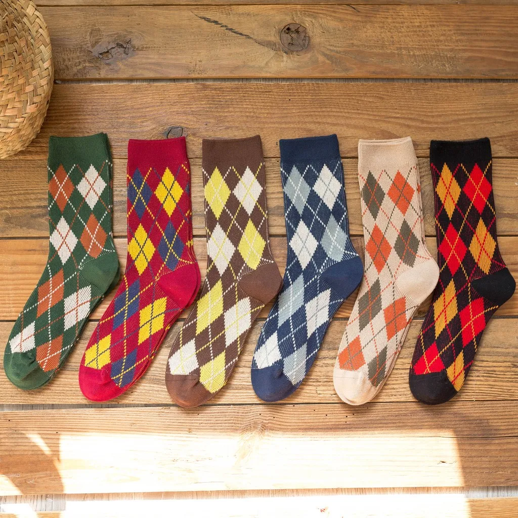 Забавные зимние носки унисекс женские ромбовидные цветные вязаные для пола