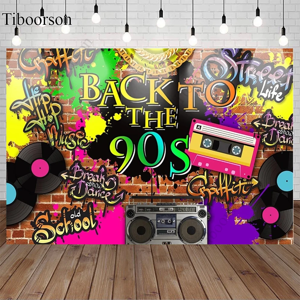A Back To 90s Themed Party Backdrop Graffiti Hip Hop Music Party Photo Background Old School Brick Wall Break Studio Props enlarge