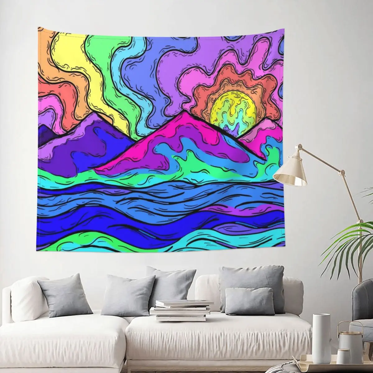 

Mountain Scene Tapestry Psychedelic Trippy Colorful Abstract Decoration Wall Room Home Decor Hanging Living room Kawaii Style
