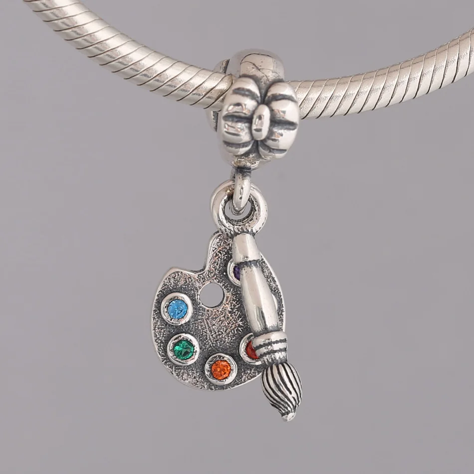 Подлинный подвесной Шарм из серебра S925 милый женский браслет со стразами подарок