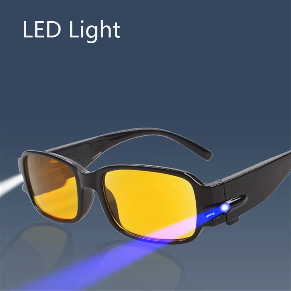 

1PC LED Light Reading Glasses Unisex Yellow Light Night Vision Care Presbyopic Eyeglasses Clear Occhiali Da Lettura +1.00~+4.00