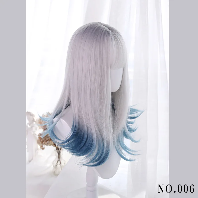 

Wig Female Daily Soft Girl Air Bangs Silver Gray Gradient Dyeing Lolita Wig Female Halloween Role Playing