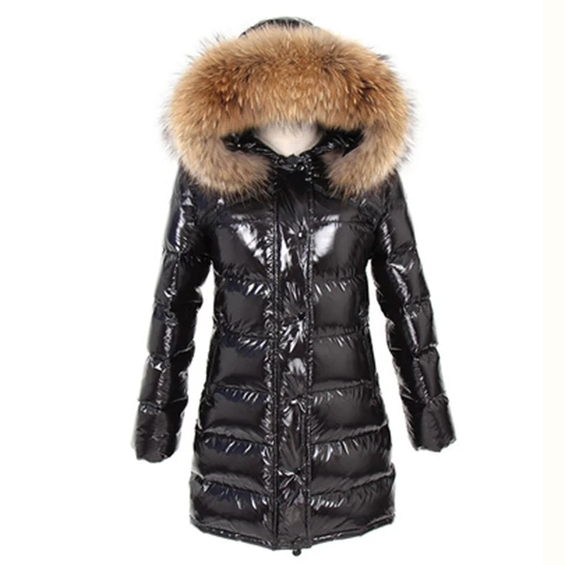 

Winter Jacket Women Real Fur Coat Parkas Duck Down Lining Coat Real Raccoon Fur Collar Warm Black Streetwear