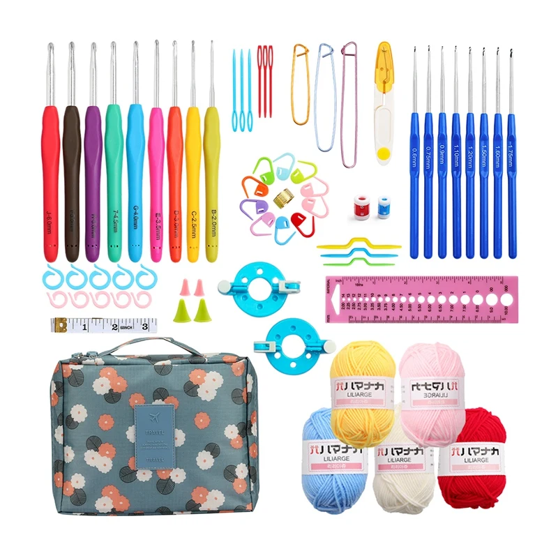 

Crochet Hook Needle Set 8Pcs Blue Handle Crochet 9 Pcs Ergonomic Crochet Hooks For Knitting With A Sewing Bag