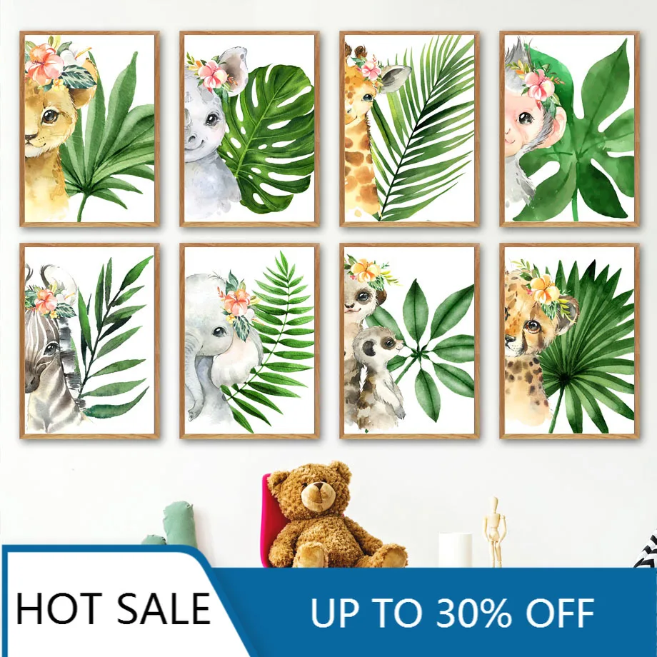 Листьев растений зебр слонов С принтом обезьяна для домашнего декора