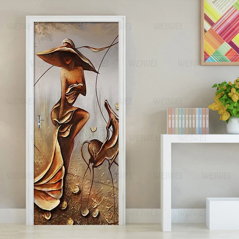 

Removable Door Stickers European 3D Relief Figure Waterproof Living Room Bedroom Door Wallpaper Self Adhesive Wall Decals Poster