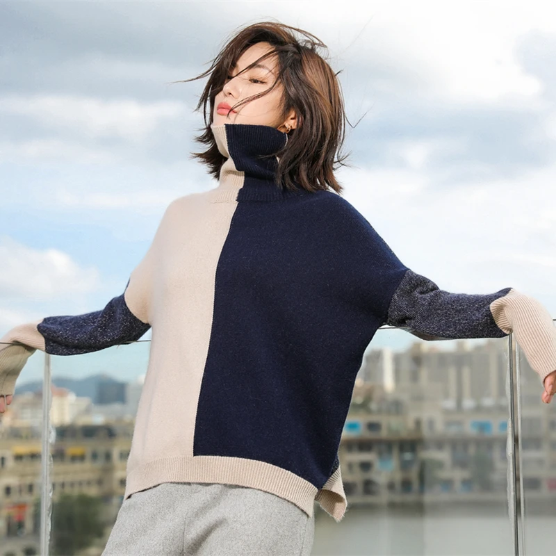 Свитер женский кашемировый с высоким воротником теплый большой размер на