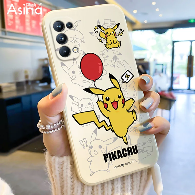 ASINA Liquid Silicone Case For OPPO Reno 8 7 6 5 4 3 2 Pro Cute Anime Straight Edge Cover For Find X5 X3 X2 Lite A73 A94 Capa