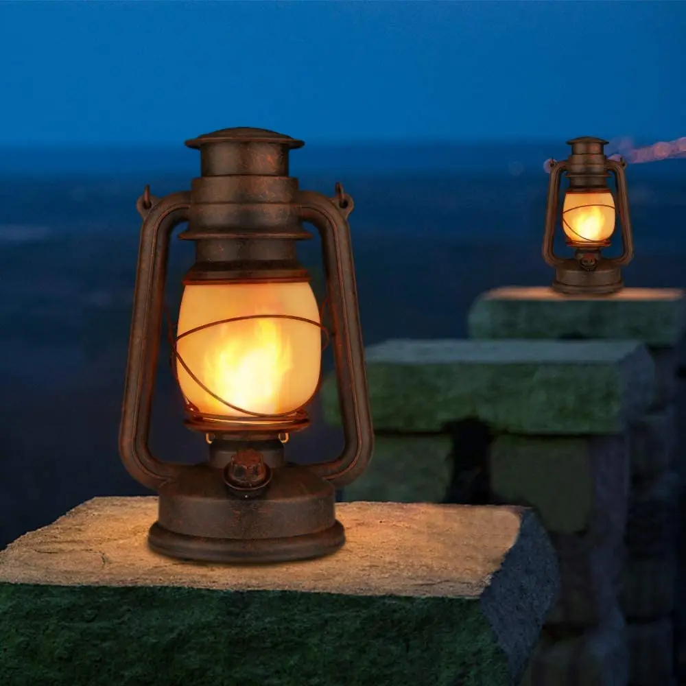 Remote Control Kerosene Lamp LED Candle Flame Tent Light Vintage Camping Lantern USB Battery Power Outdoor Hanging Table Lamp