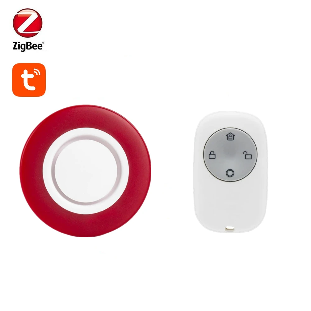 Tuya Zigbee Smart Strobe Flash Siren Alarm and Wireless Arm Disarm Home Arm Remote Control  Working with SmartThings